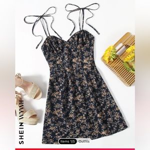 Floral navy blue dress- too short for me -size medium